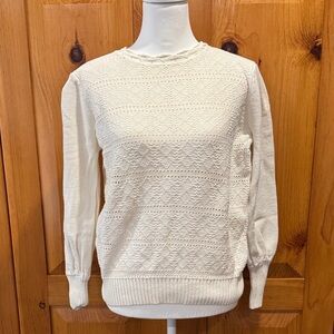LOFT Ivory Textured Crew Neck Sweater